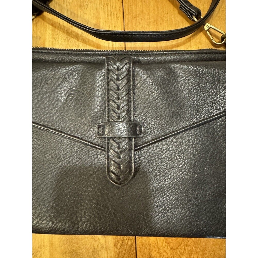 Lucky Brand Black Leather Pebbles Crossbody Bag Foldover Wallet Purse Distressed - Picture 4 of 16